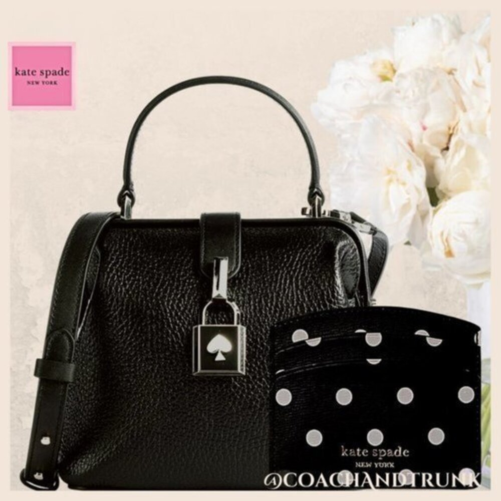 2 Pc KATE SPADE Black Italian Leather Remedy Bag & Cabana Dot Card Case NWT
